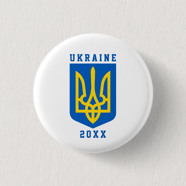 UKRAINE Coat of Arms and Year on WHITE Button (Front)