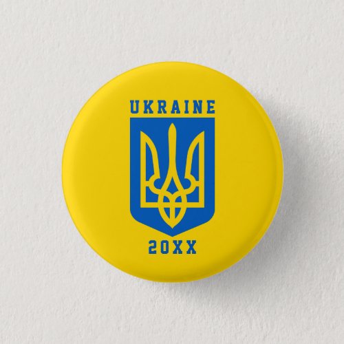 UKRAINE Coat of Arms and Year on YELLOW  Button