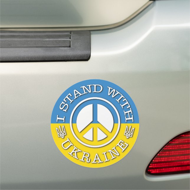 Ukraine Coat of Arms Flag Blue Yellow Peace Car Magnet (In Situ)