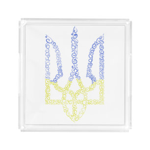 Ukraine coat of arms trident tryzub spiral pattern acrylic tray