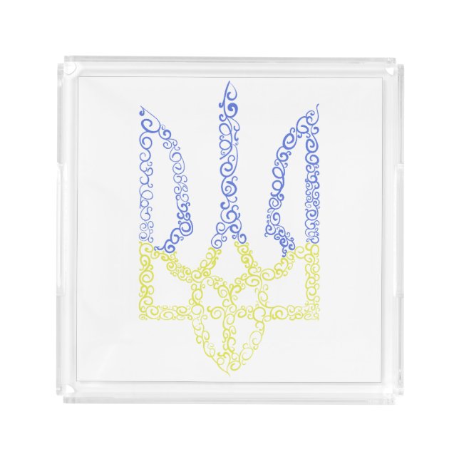 Ukraine coat of arms trident tryzub spiral pattern acrylic tray (Front)