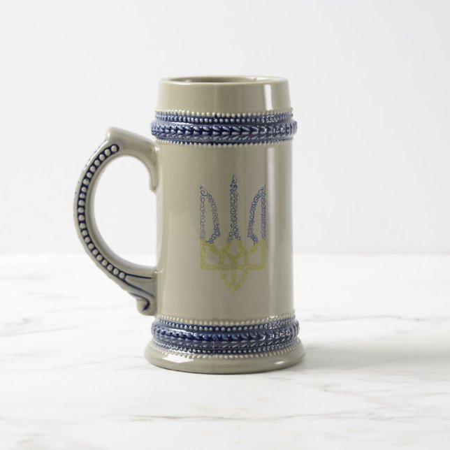 Ukraine coat of arms trident tryzub spiral pattern beer stein (Left)