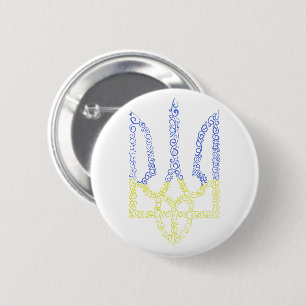 Ukraine coat of arms trident tryzub spiral pattern button