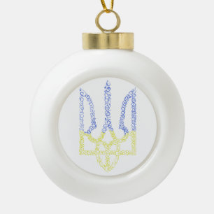 Ukraine coat of arms trident tryzub spiral pattern ceramic ball christmas ornament