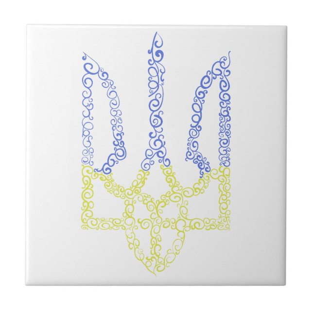 Ukraine coat of arms trident tryzub spiral pattern ceramic tile (Front)