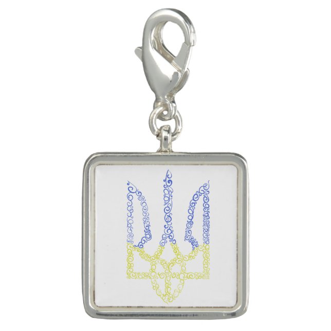 Ukraine coat of arms trident tryzub spiral pattern charm (Front)