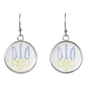 Ukraine coat of arms trident tryzub spiral pattern earrings