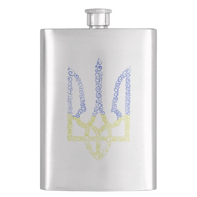 Ukraine coat of arms trident tryzub spiral pattern flask (Front)