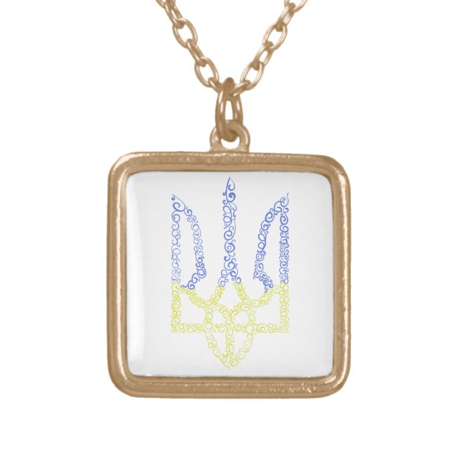 Ukraine coat of arms trident tryzub spiral pattern gold plated necklace (Front)