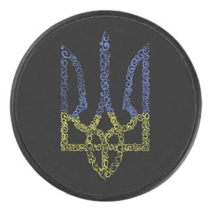 Ukraine coat of arms trident tryzub spiral pattern hockey puck