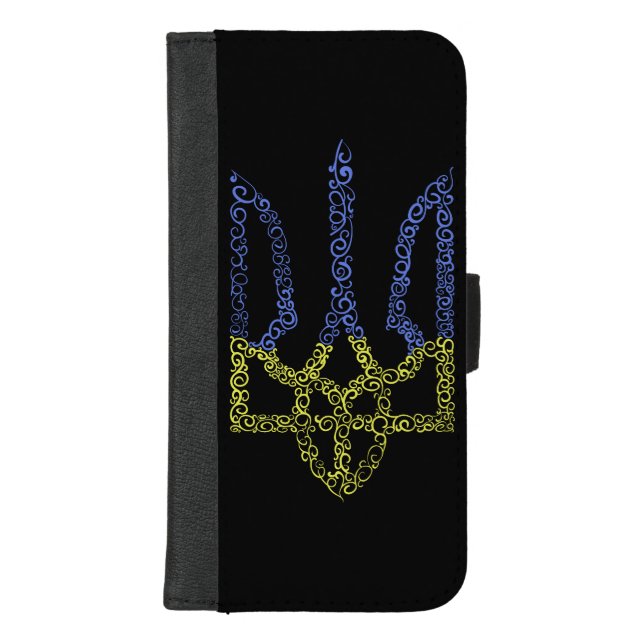 Ukraine coat of arms trident tryzub spiral pattern iPhone wallet case (Front)