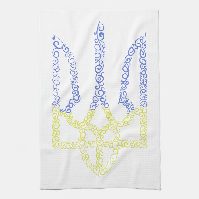 Ukraine coat of arms trident tryzub spiral pattern kitchen towel (Vertical)