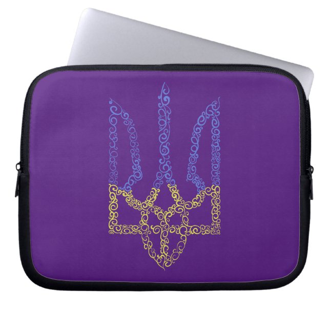 Ukraine coat of arms trident tryzub spiral pattern laptop sleeve (Front)