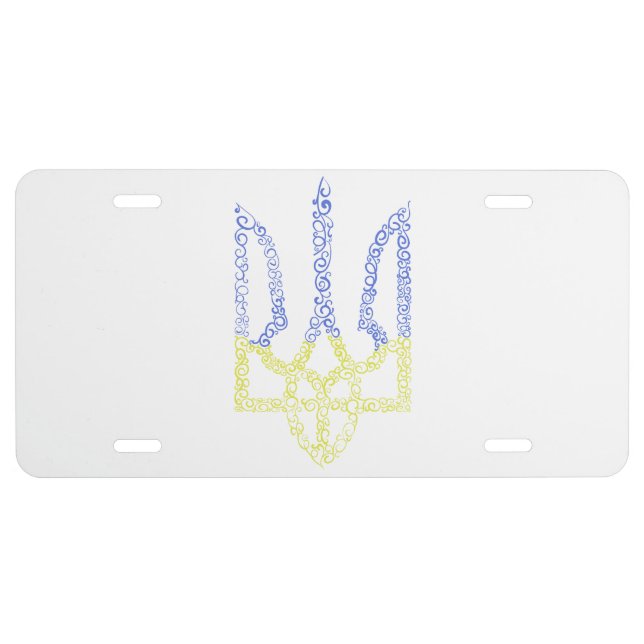 Ukraine coat of arms trident tryzub spiral pattern license plate (Front)