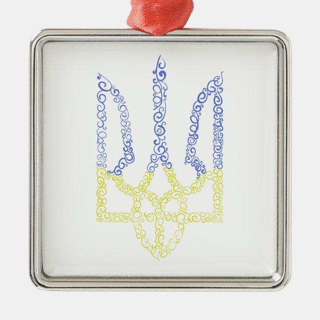 Ukraine coat of arms trident tryzub spiral pattern metal ornament (Front)