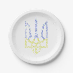 Ukraine coat of arms trident tryzub spiral pattern paper plates