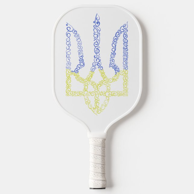 Ukraine coat of arms trident tryzub spiral pattern pickleball paddle (Front)