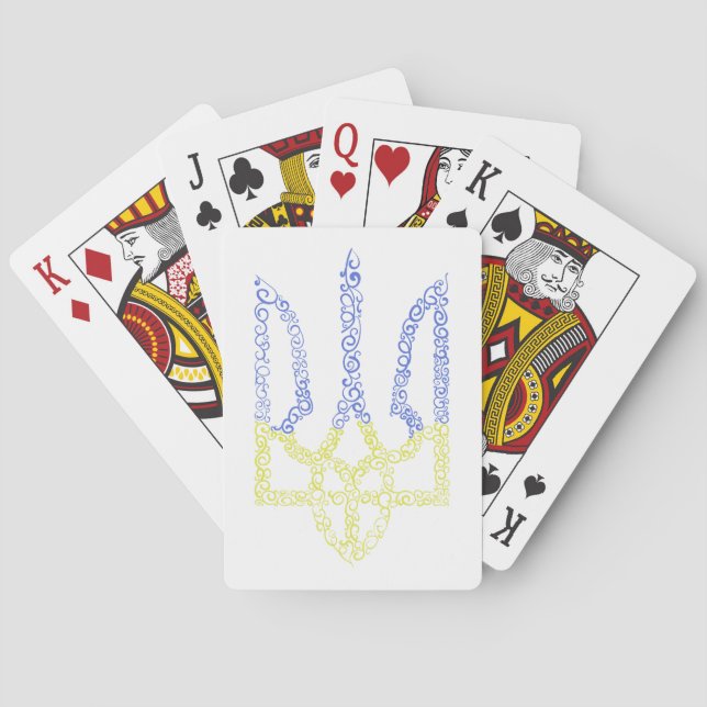 Ukraine coat of arms trident tryzub spiral pattern poker cards (Back)