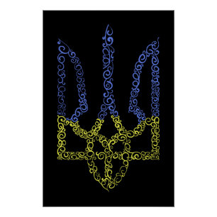Ukraine coat of arms trident tryzub spiral pattern poster