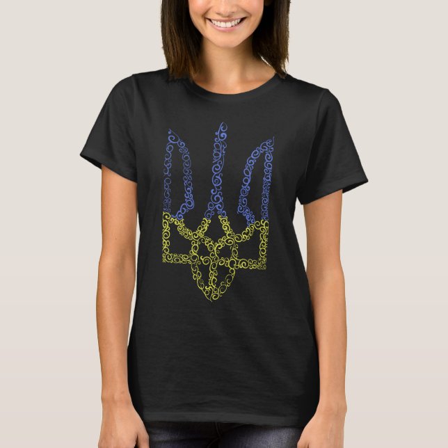 Ukraine coat of arms trident tryzub spiral pattern T-Shirt (Front)
