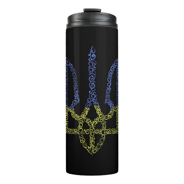 Ukraine coat of arms trident tryzub spiral pattern thermal tumbler (Front)