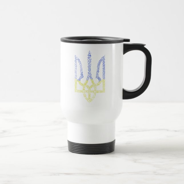 Ukraine coat of arms trident tryzub spiral pattern travel mug (Right)