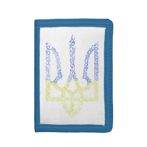 Ukraine coat of arms trident tryzub spiral pattern tri-fold wallet