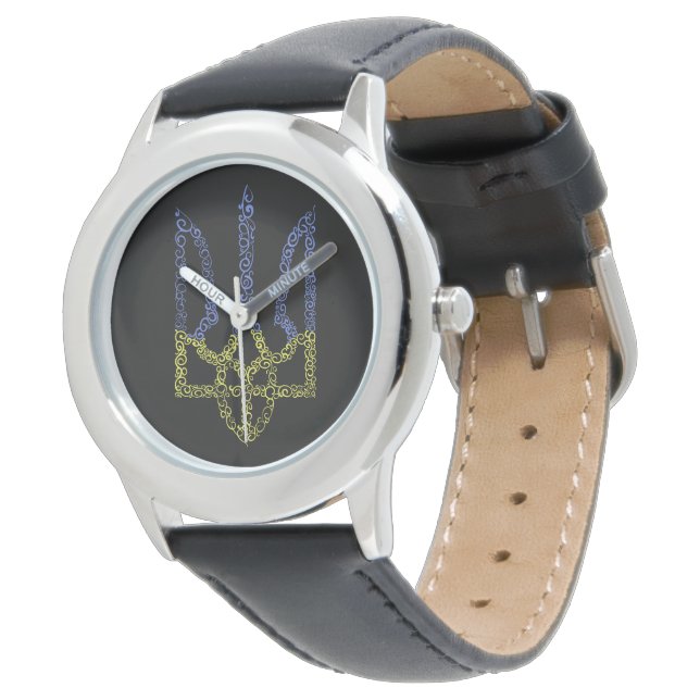 Ukraine coat of arms trident tryzub spiral pattern watch (Angled)