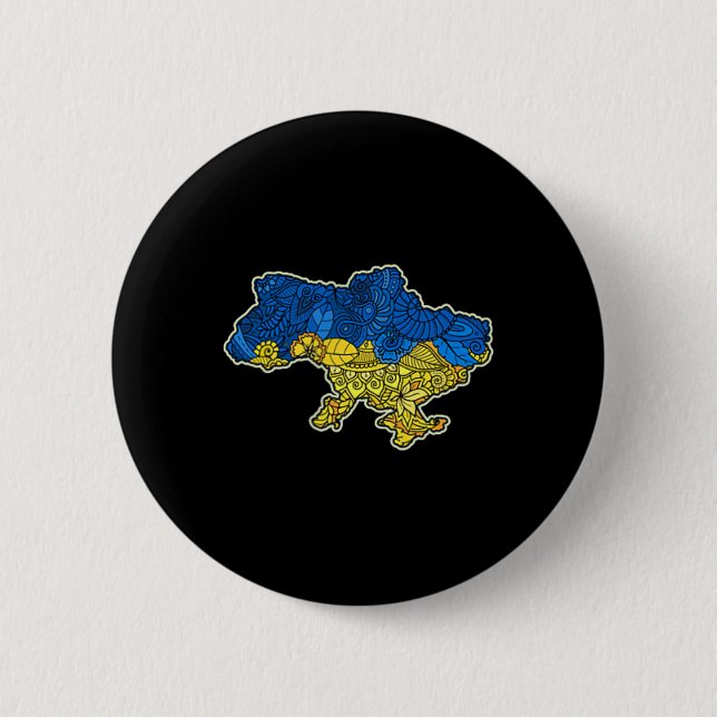 Ukraine Contour Map Gift National Flag  Button (Front)
