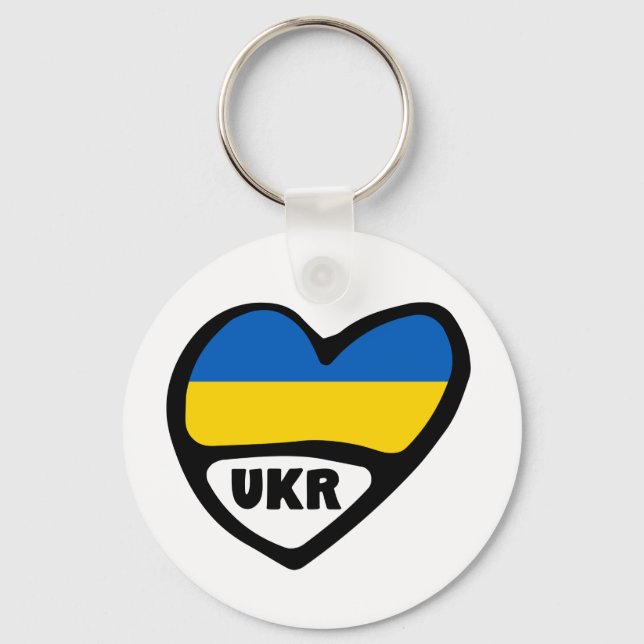 Ukraine Country Code Flag Heart, UKR Keychain (Front)
