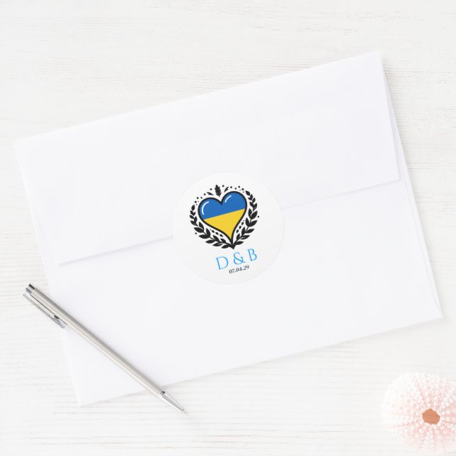 Ukraine Couple Heart Wedding Classic Round Sticker (Envelope)