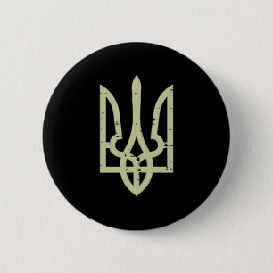 Ukraine Crest Trident Ukrainian Symbol Tryzub Men Button