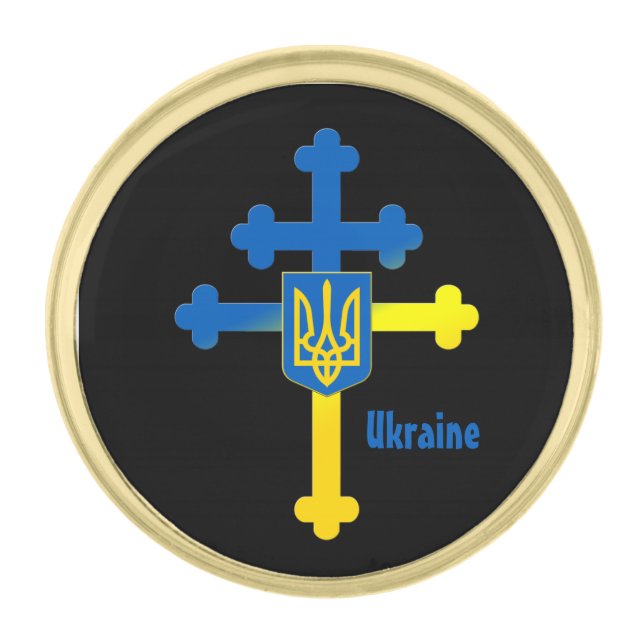 Ukraine Cross Symbol & Lorraine cross Gold Finish Lapel Pin (Front)