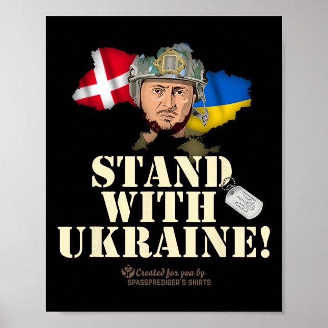 Ukraine Denmark Flags Slogan Stand With Ukraine  Poster (Front)