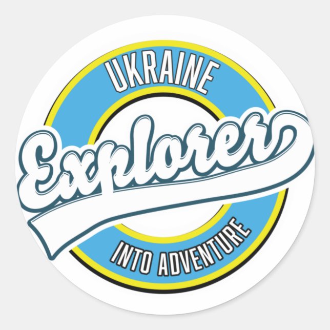 Ukraine explorer into adventure logo. classic round sticker (Front)