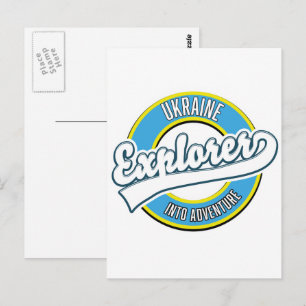 Ukraine explorer into adventure logo. postcard