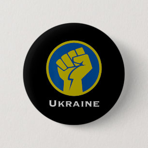 Ukraine Fighting Fist In Blue And Yellow Flag Colo Button