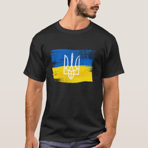 Ukraine Flag And Coat Of Arms Painted Ukrainian Pa T_Shirt