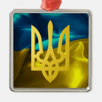 Ukraine Flag and Tryzub Metal Christmas Ornament