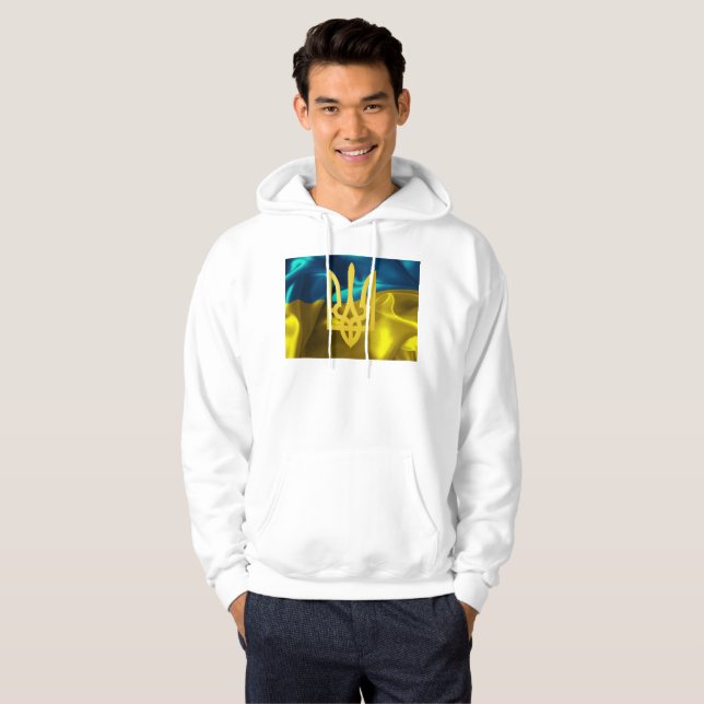 Ukraine Flag and Tryzub Sweatshirt Hoodie (Front Full)