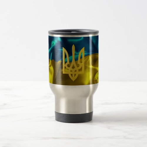 Ukraine Flag and Tryzub Travel Mug