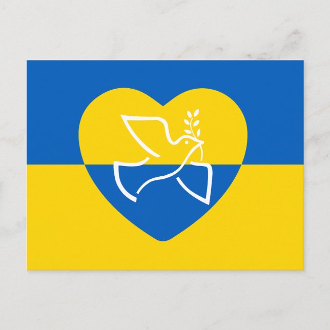 Ukraine flag, blue and yellow heart peace dove postcard (Front)