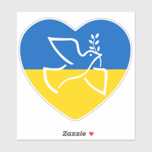 Ukraine flag, blue and yellow heart peace dove sticker