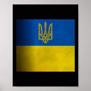 Ukraine Flag Blue And Yellow With Coat Of Arms Tri Poster