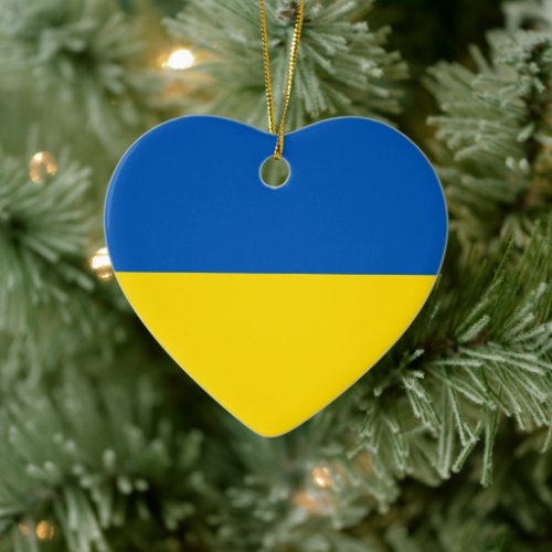 Ukraine flag blue yellow cute heart ceramic ornament