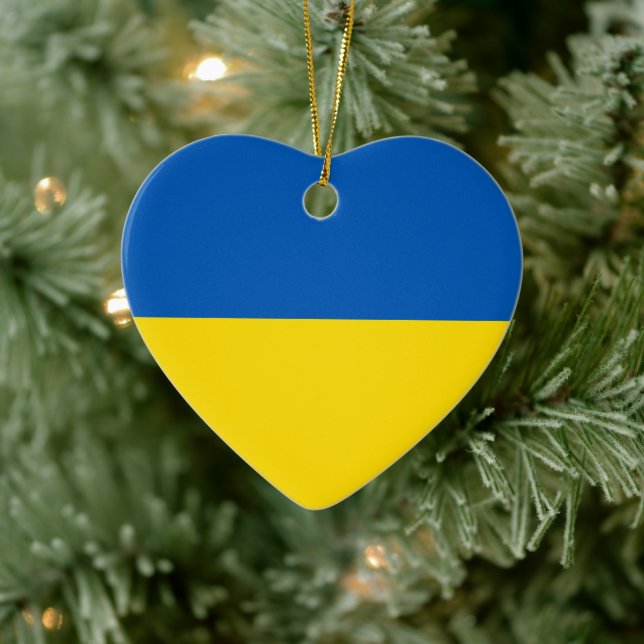 Ukraine flag blue yellow cute heart ceramic ornament (Tree)