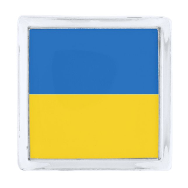 Ukraine Flag Blue Yellow Gold Ukrainian Patriotic Silver Finish Lapel Pin (Front)
