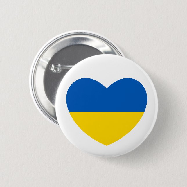 Ukraine Flag Blue Yellow Heart Button (Front & Back)