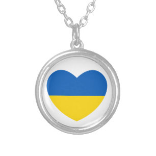 Ukraine Flag Blue Yellow Heart Silver Plated Necklace