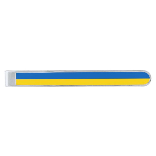 Ukraine Flag Blue Yellow Ukrainian Patriotic Silver Finish Tie Bar (Front)